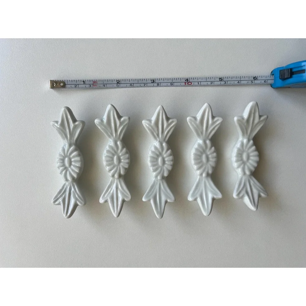 VTG Set of 5 blue glazed ceramic floral chopstick/utensil rests Handmade artisan